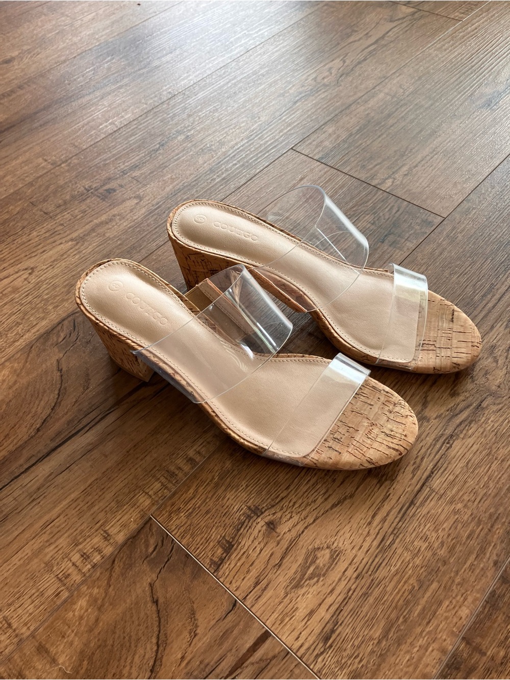 COUTGO Clear Strap Cork Heel Sandals
